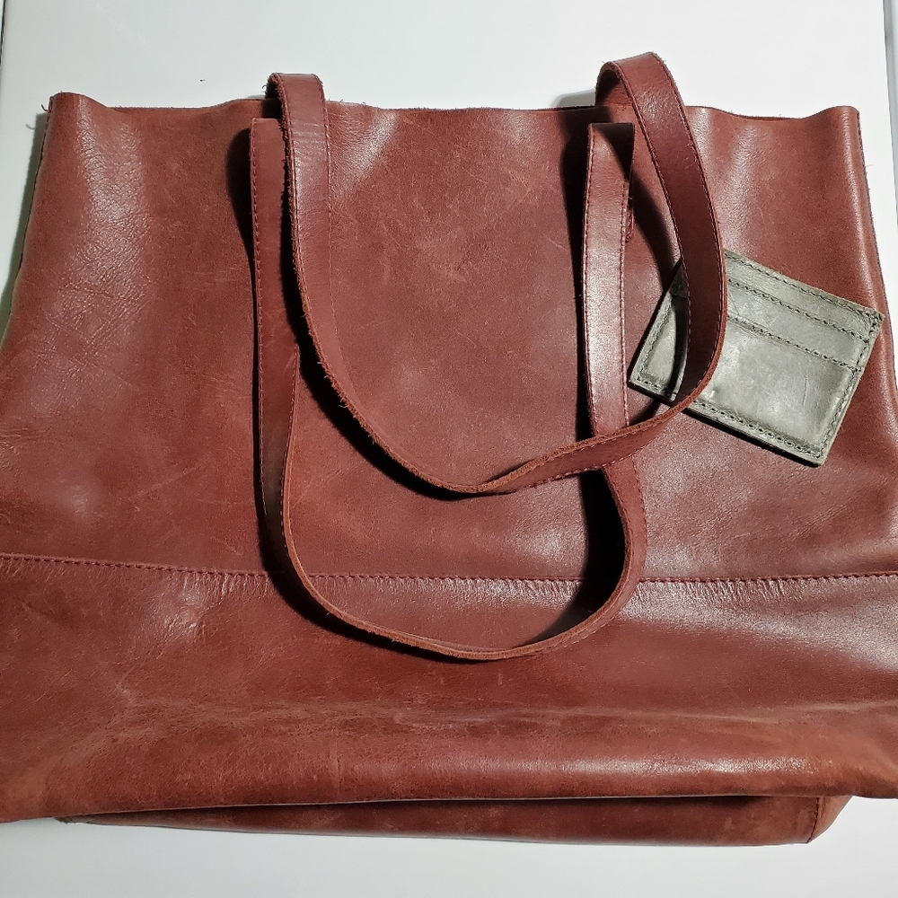 ABLE Mamuye Leather Tote - Burgundy (FREE ABLE GRAY LEATHER WALLET)